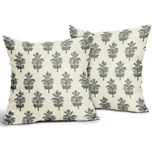 Conjunto de 2 capas de almofada florais em verde sálvia e cinza, 40x40cm. 1