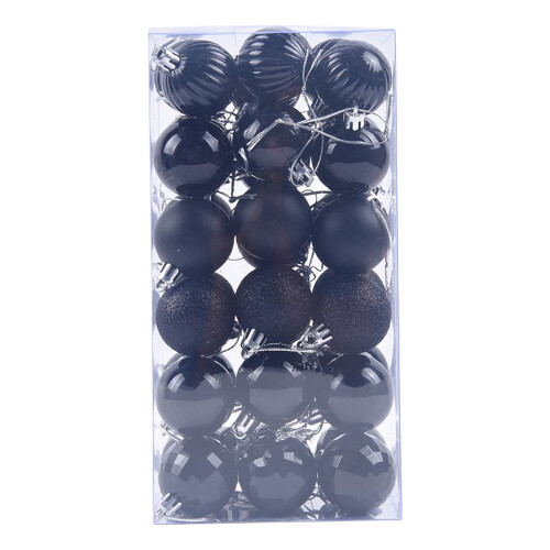 36pcs Black Christmas Tree Baubles 4cm PVC Ornaments