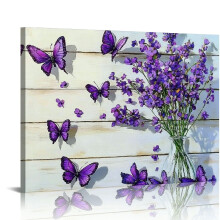 Cuadro decorativo moderno de lienzo con estampado floral morado (1 pieza)
