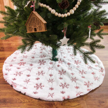 Jupe de sapin en fausse fourrure blanche de 91 cm (36 pouces) avec sequins rouges en forme de flocons de neige