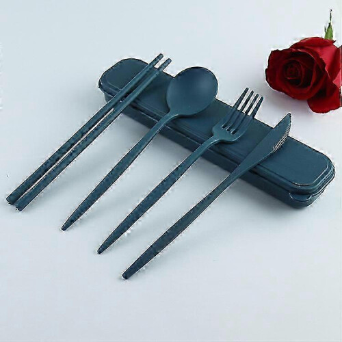 Set di posate da viaggio da 4 pezzi: coltello, cucchiaio, forchetta compatibile, bacchette, plastica. 2