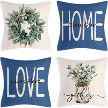 Conjunto de 4 capas de almofada decorativas em linho, 40x40cm (16x16 polegadas).