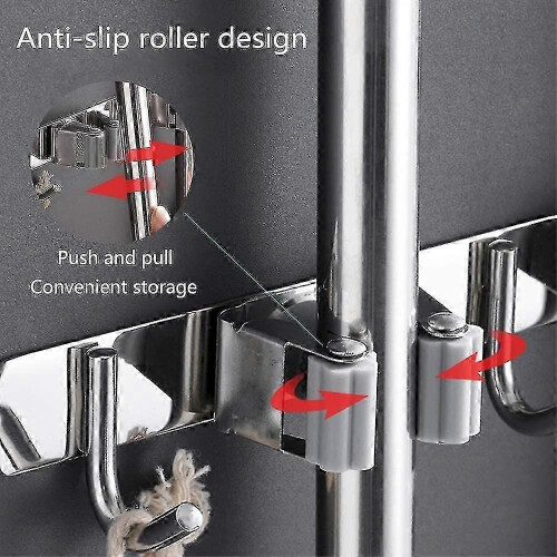Stainless steel wall mounted broom rack 2