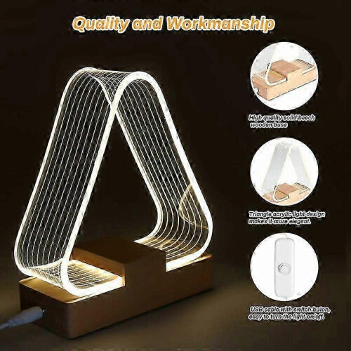 USB Bedside Lamp Triangle Table Lamp Modern Solid Wood LED Night Light, Children's Night Light Bedside Lamp with USB Rechargeable Table Lamp 1