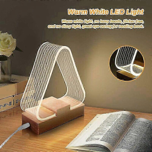 USB Bedside Lamp Triangle Table Lamp Modern Solid Wood LED Night Light, Children's Night Light Bedside Lamp with USB Rechargeable Table Lamp 2