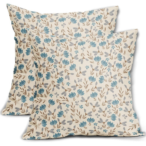 Conjunto de 2 capas de almofada vintage com estampa floral, 45x45 cm (18x18 polegadas), em linho.