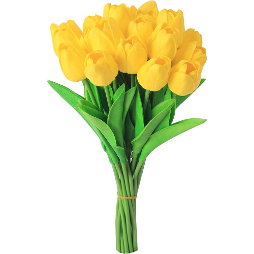10 gule kunstige tulipaner 33 cm, silkeblomster
