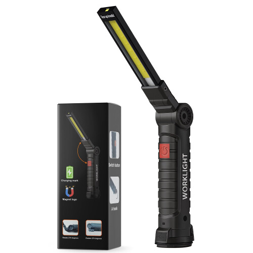 Luz de trabalho LED recarregável com base magnética e rotação de 360.