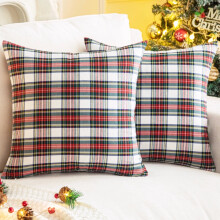 Fundas de almohada navideñas de tartán, 45 x 45 cm, juego de 2