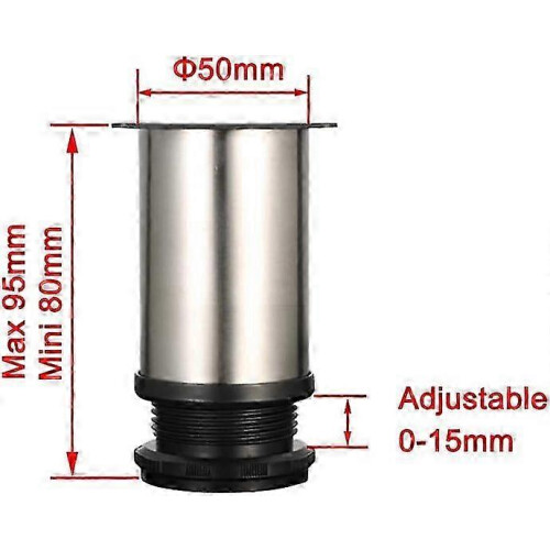 4-Pack 8cm Stainless Steel Table Legs - 0-15mm Height Adjustable 1