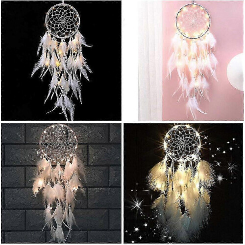 Boho LED Traumfänger – Handgefertigter Wandbehang aus Federn 1