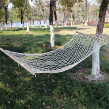 Outdoor wooden hammock swing with cotton rope