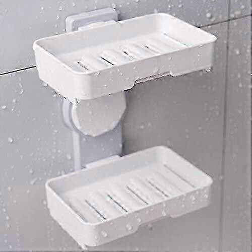 Double-layer wall-mounted dish rack, suitable compatible with bathroom, bedroom, kitchen, rotatable, no drilling required, white 1