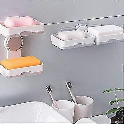 Double-layer wall-mounted dish rack, suitable compatible with bathroom, bedroom, kitchen, rotatable, no drilling required, white 2