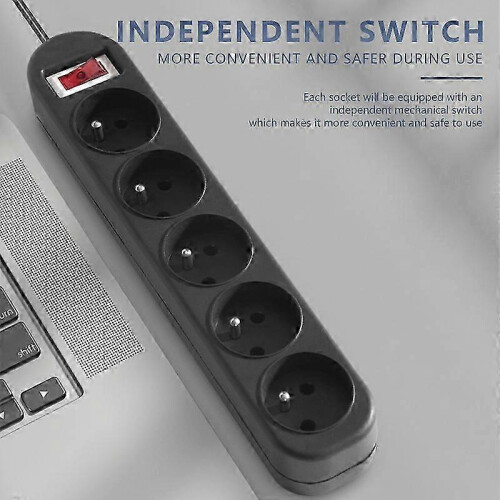Block 5 socket with switch/flat plug 3 meters black 1