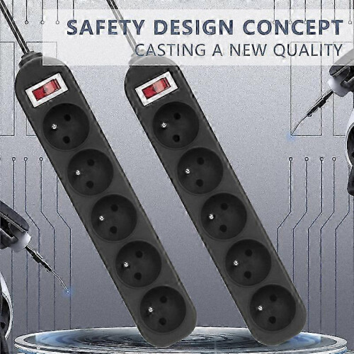 Block 5 socket with switch/flat plug 3 meters black 2