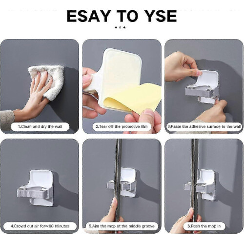 Self-Adhesive Broom Holder - Wall Mount Non-Slip compatible with Home 1