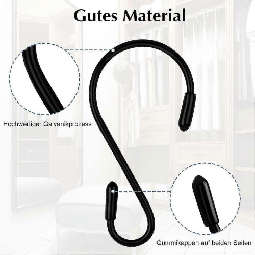 12 Pack S-Hooks Black 8cm S-Shaped Maximum Load: 5kg 2