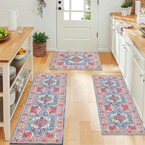 Ensemble de tapis de cuisine style campagnard, 3 pièces, design bohème