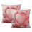 Conjunto de 2 capas de almofada decorativas com estampa de coração rosa em linho, 45x45 cm (18x18 polegadas). 1