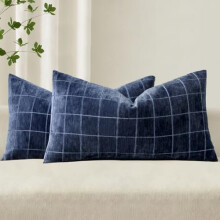Conjunto de 2 capas de almofada lombar xadrez em chenille, 30x50 cm (12x20").
