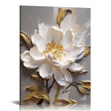 Tableau mural en toile blanche à motifs floraux – Encadré, prêt à être accroché