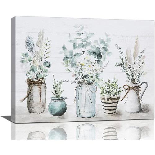 Quadro decorativo em tela com estampa botânica de flores, 40x30cm (16x12 polegadas), com moldura.