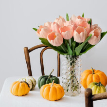 10 db világos rózsaszín PU tulipán – Valódi tapintású művirágok
