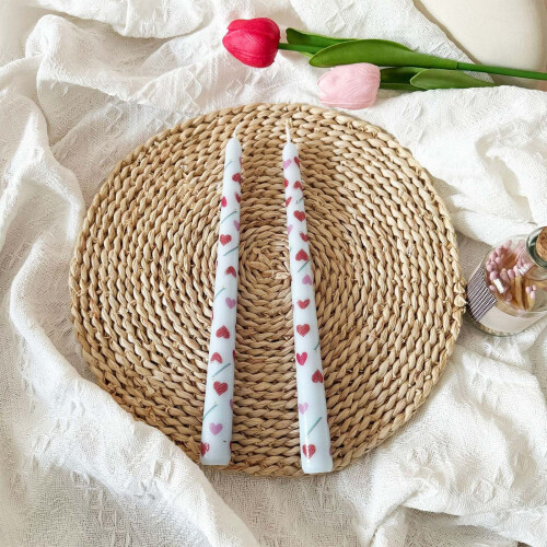 Spitzkerzen mit blauem Blumenmuster, 12er-Pack
