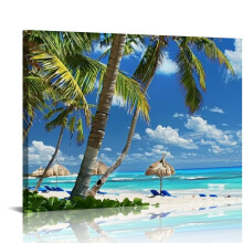 Tableau sur toile représentant un paysage marin avec des cocotiers – Hawaï bleu