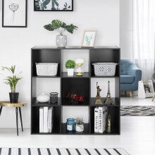 Estante modular de 3 níveis com 9 nichos na cor preta.