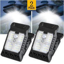 Luminária solar de LED com clipe, sensor de movimento, 3 modos e carregamento USB.