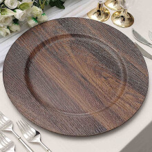 Assiettes de présentation rondes imitation bois, marron foncé, 33 cm (13 pouces).