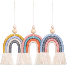 Decoração de parede arco-íris colorida para carros, estúdios, estilo boho, combinando contas de madeira natural e fio de algodão macio, conjunto