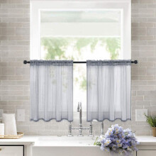 Faux Linen Sheer Curtains for Bathroom & Kitchen – 2 Pack