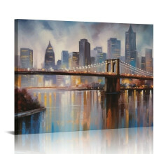 Tableau sur toile représentant la skyline de New York et le pont de Brooklyn (24 x 36 pouces)