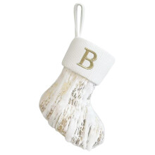 Personalised Christmas Stocking, Plush Gold-Striped, 17 cm