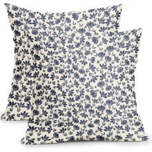 Fundas de almohada de lino y algodón con estampado floral azul marino de 20x20 pulgadas (2