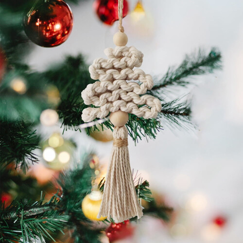 Boho Macrame Car Hanging Ornament Beige 25cm