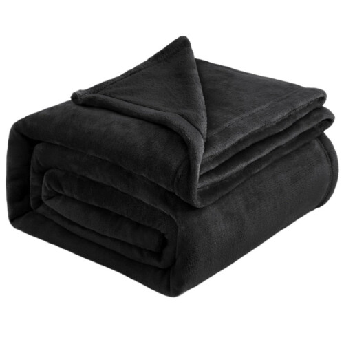 Couverture en polaire microfibre noire, format double/queen