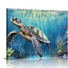 Tableau sur toile Flamant rose tropical et tortue marine