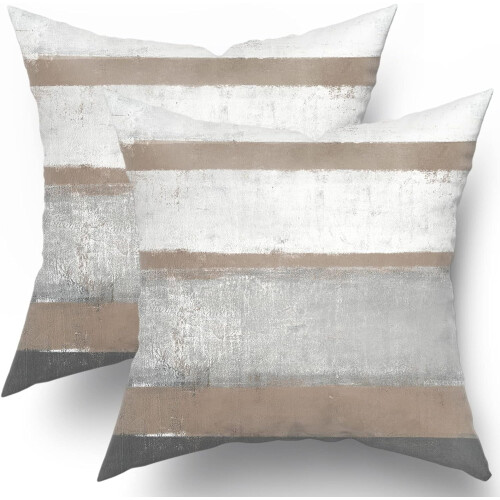 Fodere per cuscini in cotone a righe marroni e grigie, 45x45 cm (confezione da 2)