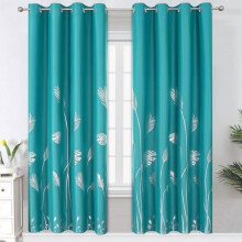 Teal Blackout Curtains Silver Palm Pattern 2 Panels 52x72