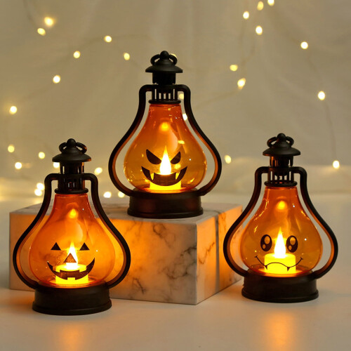 Φανάρι LED με κολοκύθα για το Halloween, Λειτουργεί με μπαταρία, 1 συσκευασία 2