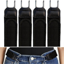 Klettverschluss-Taillengürtel, 4er-Pack – Verstellbarer, flacher elastischer Taillengürtel mit Eisenhaken (Polyester + Zinklegierung) Black
