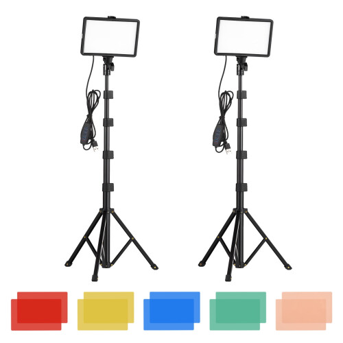 2-pack USB LED-videolampor med stativ och filter