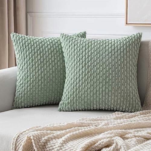 Capas de almofada de veludo cotelê 50x50cm (20x20 polegadas), pacote com 2 unidades, verde acinzentado