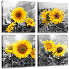 Tableau mural en toile de tournesol en 4 parties