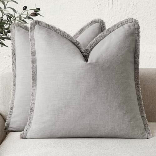 Fodere per cuscini in ramia e cotone con frange, 45x45 cm (confezione da 2)