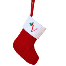 Initial Knit Christmas Stocking Red & White 7.9 in